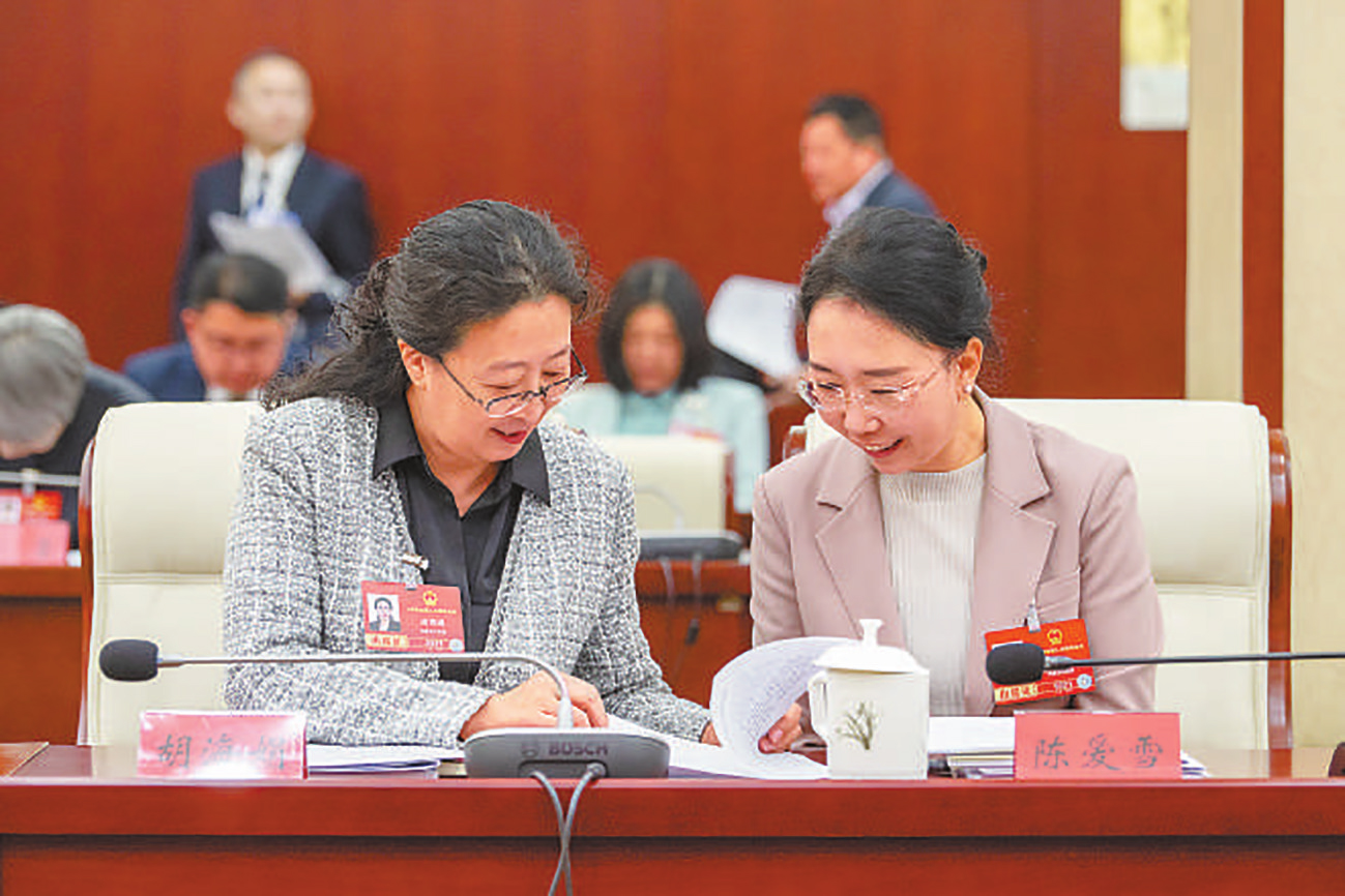 འདི་ནི་ཟླ་3ཚེས་6ཉིན། རྒྱལ་ཡོངས་མི་དམངས་འཐུས་ཚོགས་སྐབས་བཅུ་བཞི་པའི་ཚོགས་འདུ་ཐེངས་བཞི་པའི་ནང་སོག་འཐུས་མི་ཚོགས་པའི་ཚང་འཛོམས་གྲོས་ཚོགས་མ་འཚོགས་གོང་བུད་མེད་འཐུས་མིས་གྲོས་བསྡུར་འཁྲུག་པོ་གནང་བཞིན་པ།