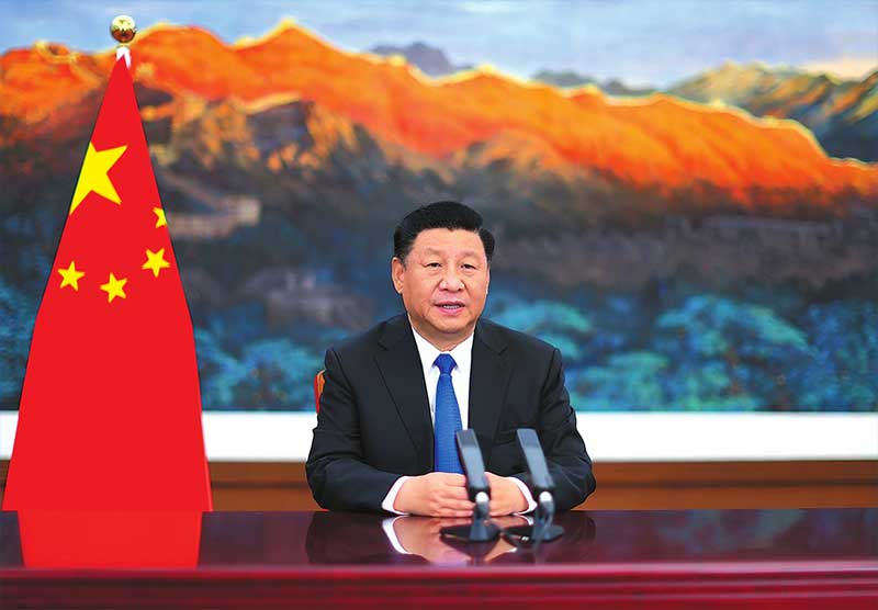 ཟླ་11ཚེས་4ཉིན་གྱི་དགོང་མོ་ཀྲུང་གོ་རྒྱལ་སྤྱིའི་ནང་འདྲེན་དངོས་མང་སྟོན་ཚོགས་སྐབས་གསུམ་པ་འགོ་ཚུགས་མཛད་སྒོ་ཧྲང་ཧའེ་རུ་འཚོགས་ཤིང་། རྒྱལ་ཁབ་ཀྱི་ཀྲུའུ་ཞི་ཞི་ཅིན་ཕིང་གིས་བརྙན་ལམ་ནས་བཞེད་དོན་གཙོ་བོའི་གཏམ་བཤད་གནང་བ།